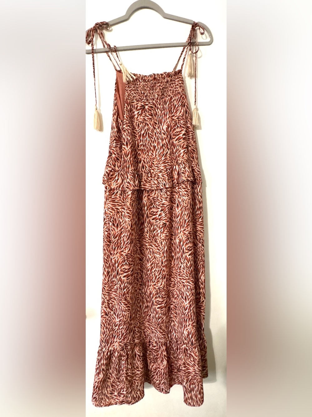 Anthropologie THML Printed Tiered Maxi Dress- Rust Floral Boho Hippie
